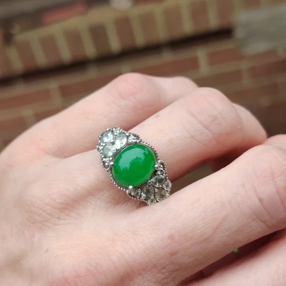 Sterling Jadeite And Prasiolite Ring By Chuck Clemency - Picture 2 of 7